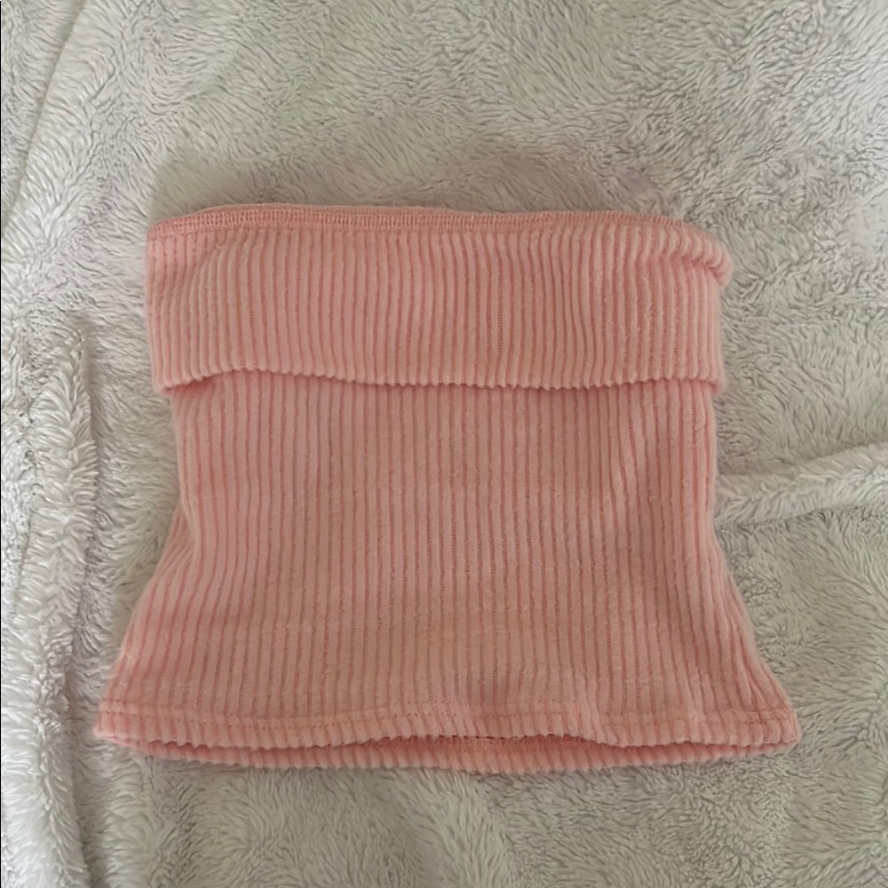 Pink Fuzzy Ribbed Tube Top